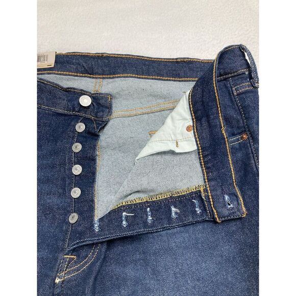 Levi's 501 Blue Dark Wash Button Fly Straight Leg Original Fit Jean Mens 42 x 32 - Picture 3 of 12